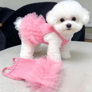 Spring Summer Pet Dress Breathable Cooling Puppy Cat Sundress Cute Tutu Skirt Sleeveless Harness Dress for Teddy Bichon Pomeranian Small Dog Girl Outfit Clothing