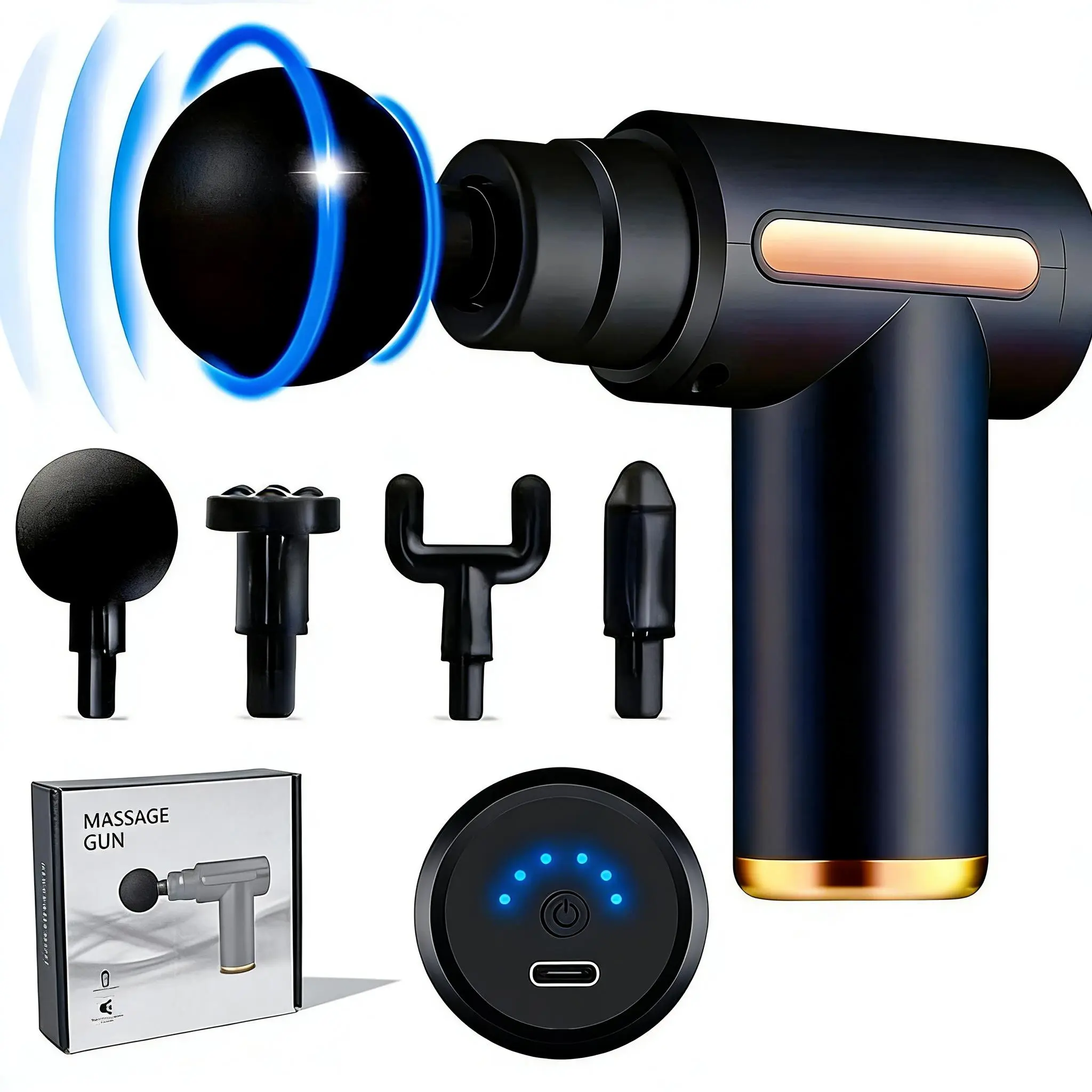 Electric Massage Machine with Replacement Heads, Portable Handheld Massage Gun 1 Set Portable Handheld Comfort Muscle Massage Gun Black