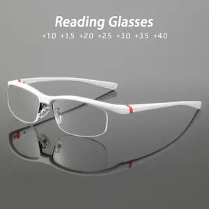 Men's Plastic Square Half Rimless Reading Glasses, Reading Eyeglasses, Vintage Classic Style Lightweight Fashion Eyewear, Comfortable Old Age Readers, Lightweight Durable Glasses