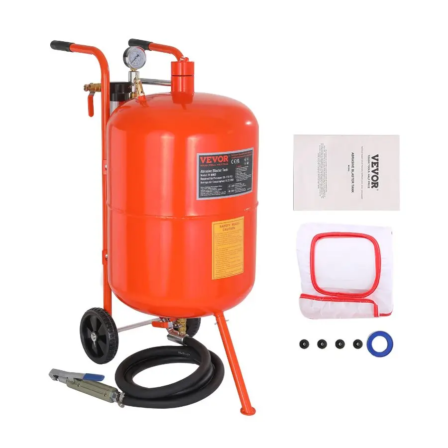 VEVOR Industrial Heavy Duty 20 Gal Sand Blaster Tool, 60-110 PSI High Pressure Abrasive Blasting Tank, Portable Air Sand Blasting Kit with 4 Ceramic Nozzles & Oil-Water Separator for Paint/Rust Removal, Father's Day Gift