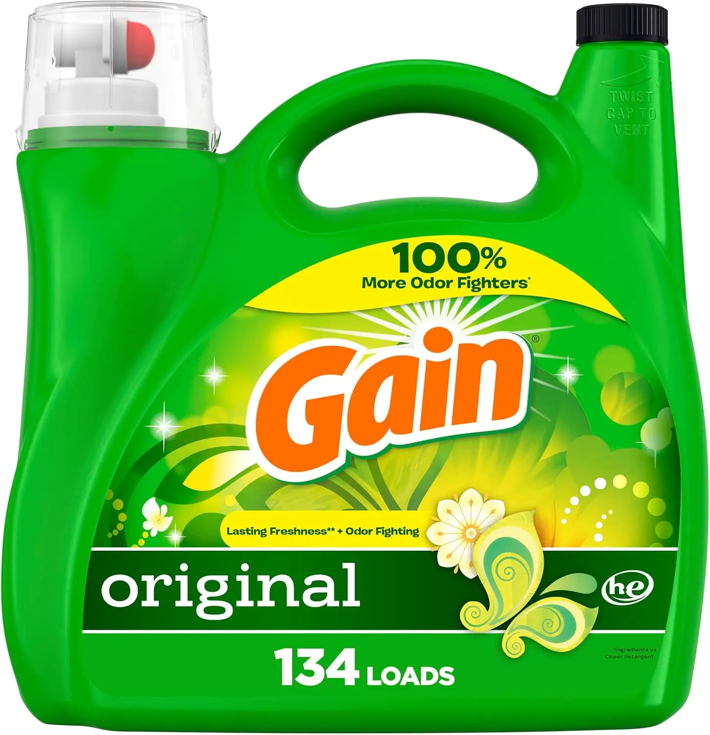 Gain Liquid Detergent, Classic Original Scent, Freshness and Odor Fighting, Large Bottle - 194 fl oz for 134 Loads, Us, Liquid Soap