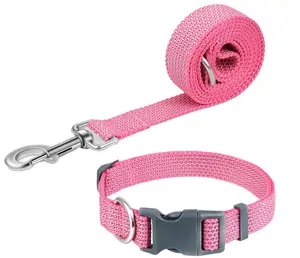 Reflective Dog Collar and Leash Set 4 FT/5 FT Nylon Dog Leash with Heavy-Duty Steel D-Ring, Adjustable Dog Collar with Quick Release Buckle 2 Color Matching in Pink, size Small set