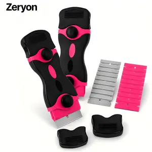 Zeryon (2 Pack) Pink Razor Blade Scraper Tool, Cleaning Razor Scraper, Glass Scraper and Stove Top Scraper for Glass Top Stove, Oven Door, Window Labels, Stickers, Tape, Glue, Adhesive, Decal Removal, Package Opening, Box Cutting and Cooktop Cleaning