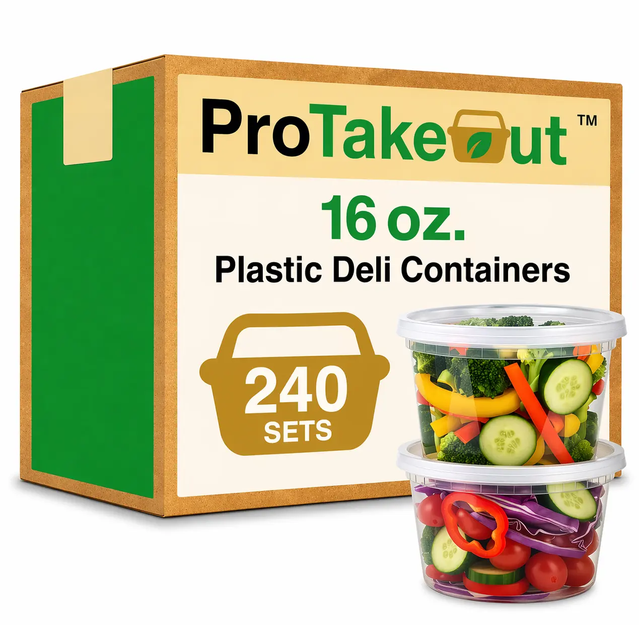 ProTakeOut, [16 oz] Heavy-Duty PP Deli Containers with Lids – 240 Sets (24/20) | Microwave & Freezer Safe | Durable, Leak-Resistant & Reusable | Ideal for Food Storage, Meal Prep, Restaurants & Catering