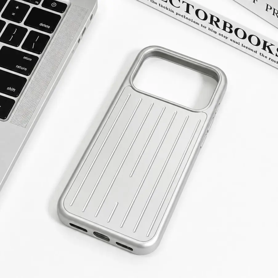 Aluminum Alloy Smartphone Cover - All-Inclusive Vertical Lines Design, Durable Protection, Ideal Gift for iPhone 17 16 Pro Max, 15, 14 13 cases, Essential Mobile Phone Accessories by summerwins,back to school.JN41