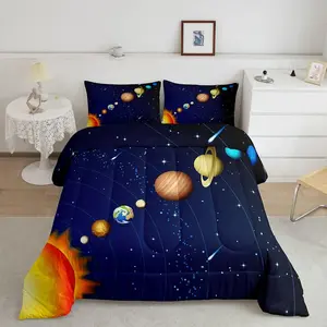Feelyou Outer Space Down Comforter Set - Galaxy Print Quilted Duvet with Quilt Cover, Polyester Fiber Soft Comfy Blanket, Travel-Friendly Breathable Bedding for Kids’ Space Themed Bedroom