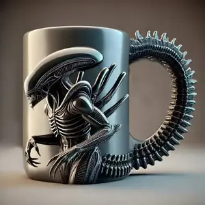 1Count Alien Movie-Inspired 3D Xenomorph Coffee Mug - Reusable Collectible Cup with Iconic Facehugger & Chestburster Design, Durable Drinkware for Sci-Fi Fans, Halloween & Christmas, Themed Parties & Casual Gatherings (Alien Franchise Collectible) - 3D-De