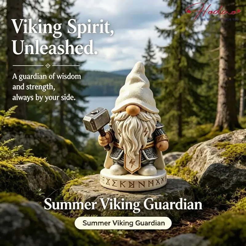 HODAO Viking Warrior Gnome Statue with Mythical Hammer - Collectible Resin Nordic Myth Figurine, Outdoor Garden Lawn Gnomes, Mystical Home Office Desk Ornament