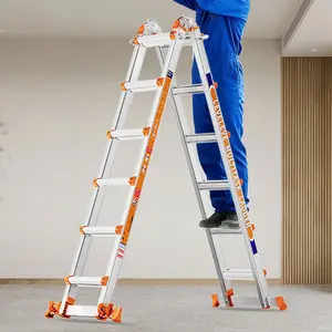 LEVELEVE Multi-Position Extension Ladder - Converts Modes, A-Frame Step Ladder with Stabilizer Bars, Folded Width Design, 330LBS Load Capacity, Wheels, Safe for Home, Outdoor Roof Work