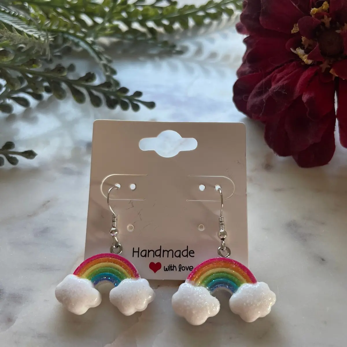 Glitter Rainbow Charm earrings, hypoallergenic. LGBTQ+ pride earrings