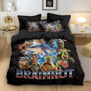 3PCS Italian Brainrot Pattern Duvet Cover Set, Includes 1 Duvet Cover & 2 Pillowcases, Soft Comfortable Fabric, No Filling, Suitable for Bedrooms, Hotels, School Dormitories, Perfect Gift for Fans