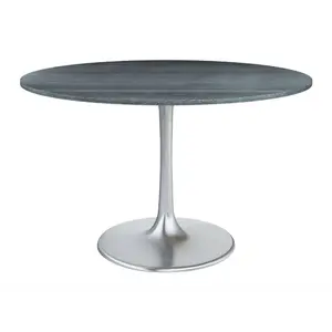 Metropolis Round Dining Table Marble Top Silver Base 48"