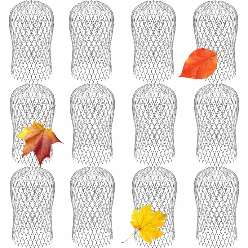 12 Pack Aluminum Mesh Gutter Filter Strainer, Expandable Gutter Downspout Protector, Rustproof Gutter Drain Cover for Preventing Blockage Leaves Debris from Clogging Pipes