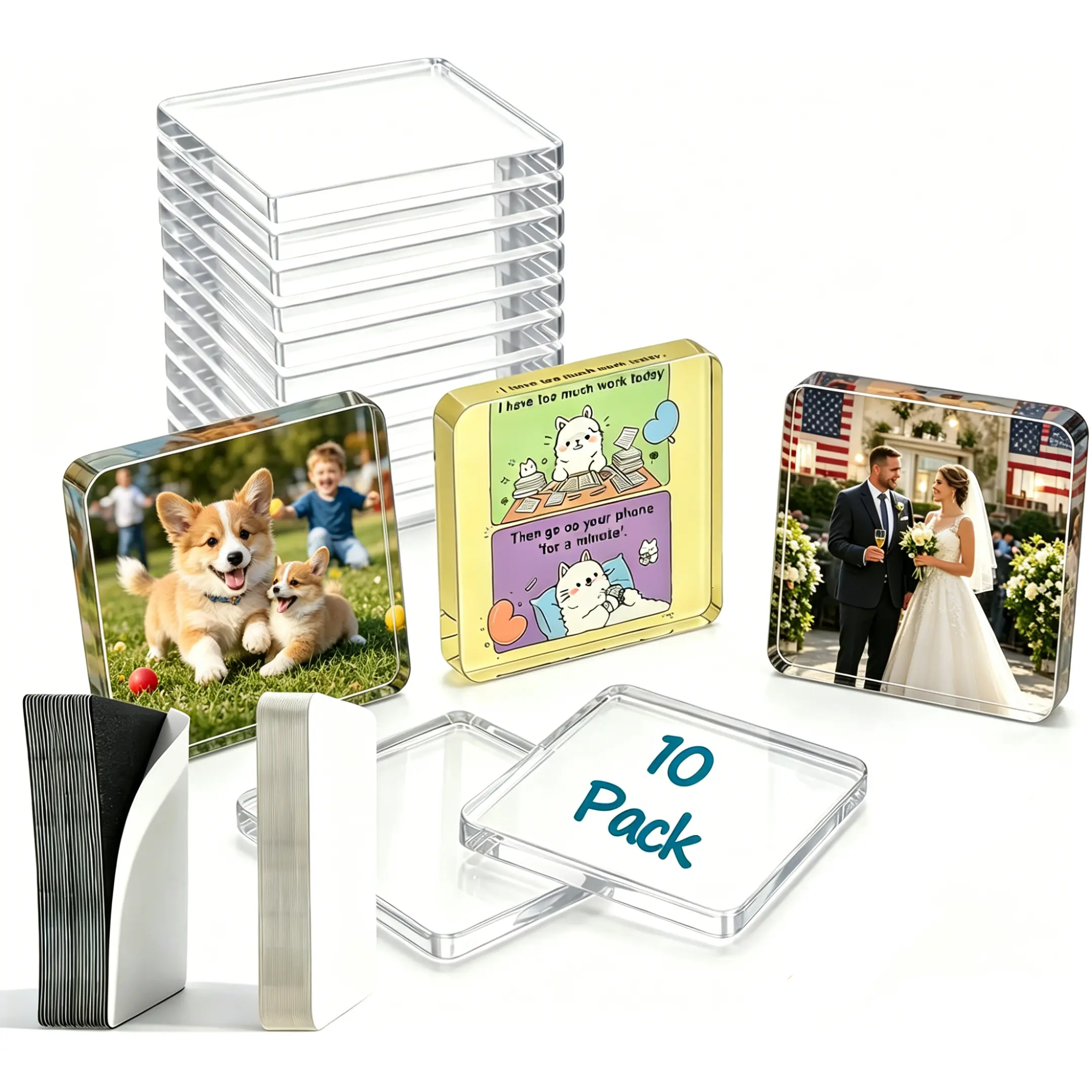 Magnetic Photo Frames Clear Acrylic DIY Fridge Magnets with Adhesive Backing – Square Magnets for Crafts, Kitchen, Classroom, Party & Office Decoration SummerVibes