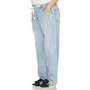 aligrace Vintage Drawstring Maternity Jeans in Light Medium