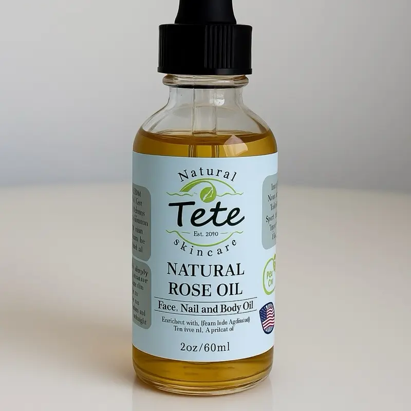 Natural Tete Rose Serum Oil 2oz/60ml with Jojoba Oil Vitamin C ,E,Rosehip  oil,Tea Tree Oil for Oily Acne-Prone Skin Antibacterial