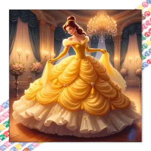 1pcs 5D DIY handmade diamond painting kit, 5D diamond art kit, DIY decoration, yellow princess dress diamond painting kit full round drill DIY, mosaic, diamond art, DIY art home decoration, suitable for Halloween and Christmas.