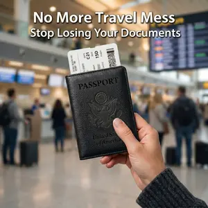 Black Passport Holder – Slim Travel Wallet RFID Blocking PU Leather Passport Cover, Lightweight Travel Essentials