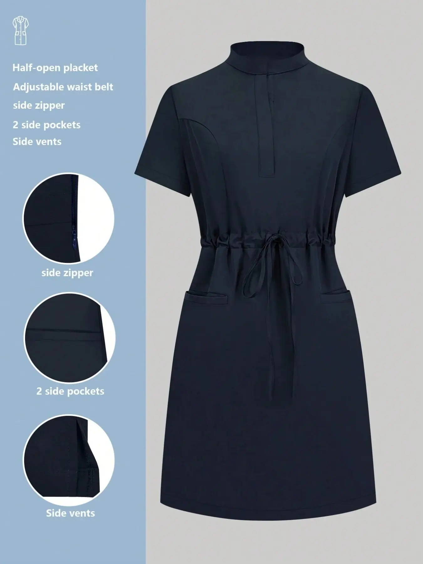 Solid Color Multi-Pocket Short Sleeve Dress, Spring Summer Women's Fashion Commute Workwear, Casual Outdoor Multi-Pocket Dress, Basic, Dress With Pockets