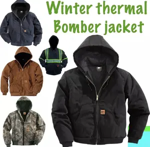 Men Winter Thermal Quilted Bomber Jacket Hard Work Sandstone Menswear Outdoor Stylish Pockets