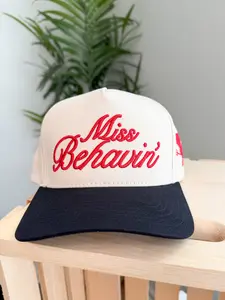 MISS BEHAVIN Letter Embroidered Trucker Cap