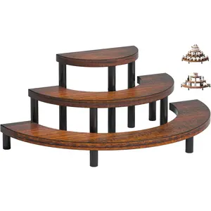 3-Tier Rustic Wooden Display Risers, Cupcake Stand Perfume Organizer, Dessert Table Display Set for Party & Home Decor, Brown