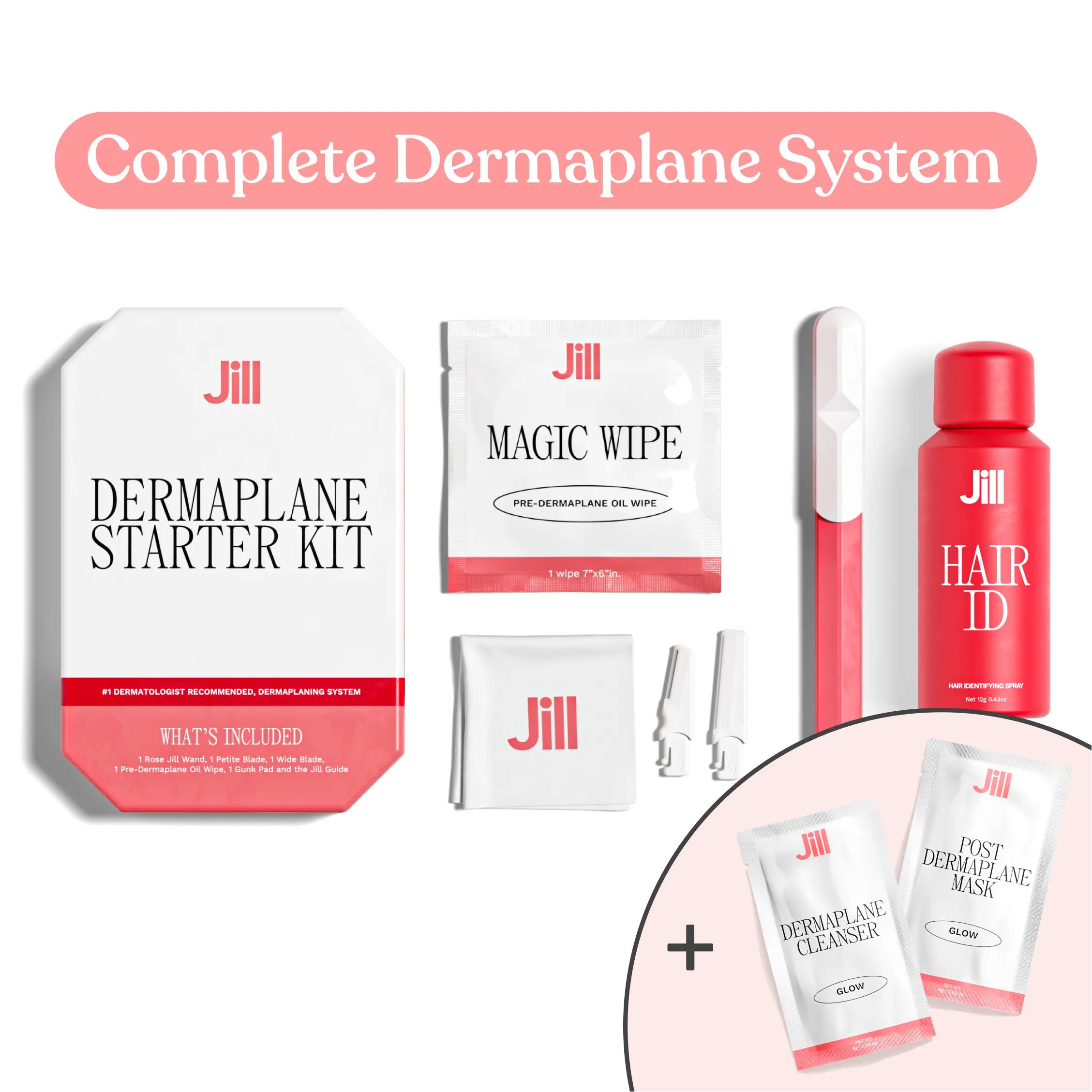 Jill Complete System Dermaplaning Kit | Razor, Hair Identifier Spray, Pre-Shave + Cleanser and Post-Shave  - Everything You Need to Dermaplane at Home