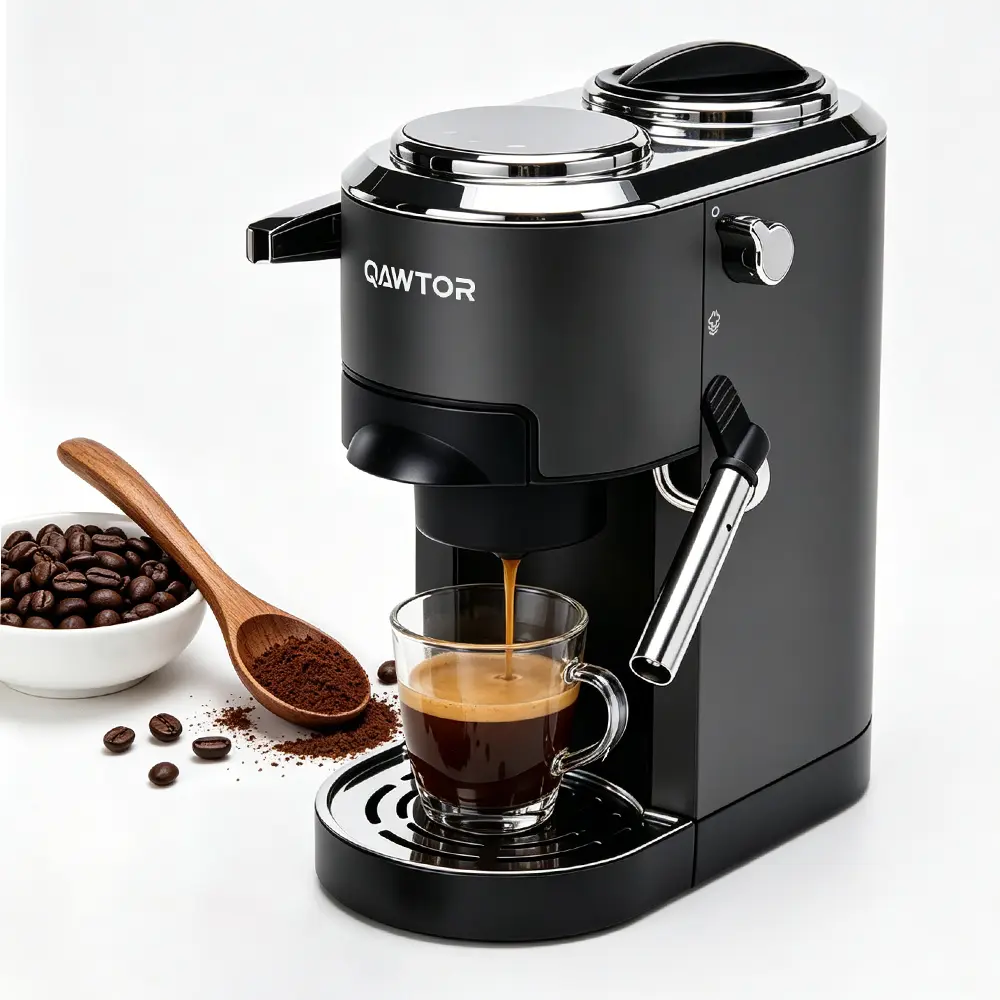 Qawtor Portable Coffee Maker, 20 Bar Rechargeable Espresso Machine with Milk Frother, Capsule & Ground Coffee Compatible, All-in-One Coffee Machine for Travel, Camping, RV and Office