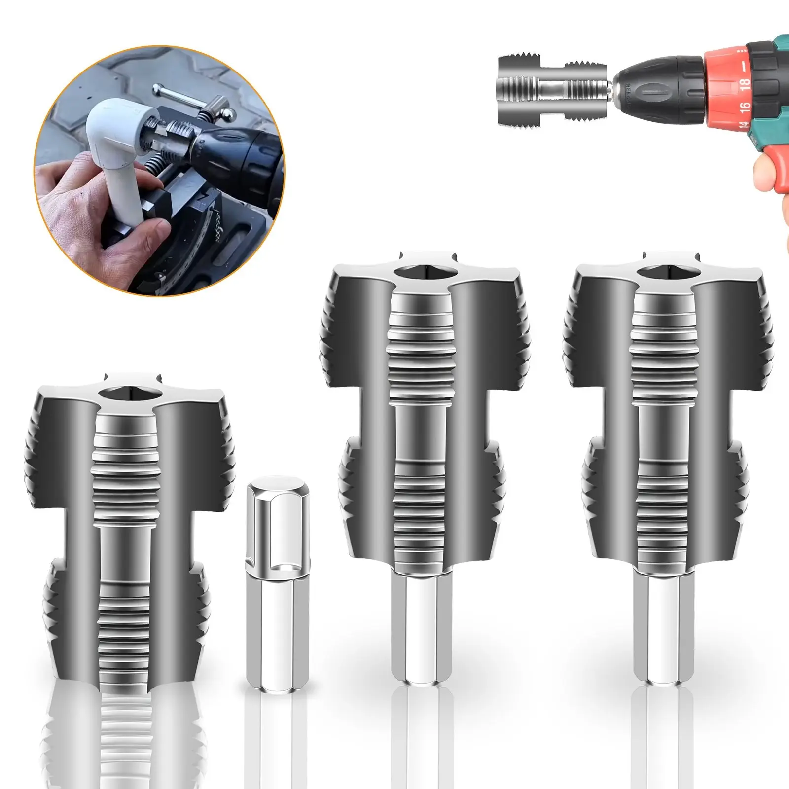3pcs Integrated Internal & External Pipe Threading Tool PVC Pipe Threader Kit
