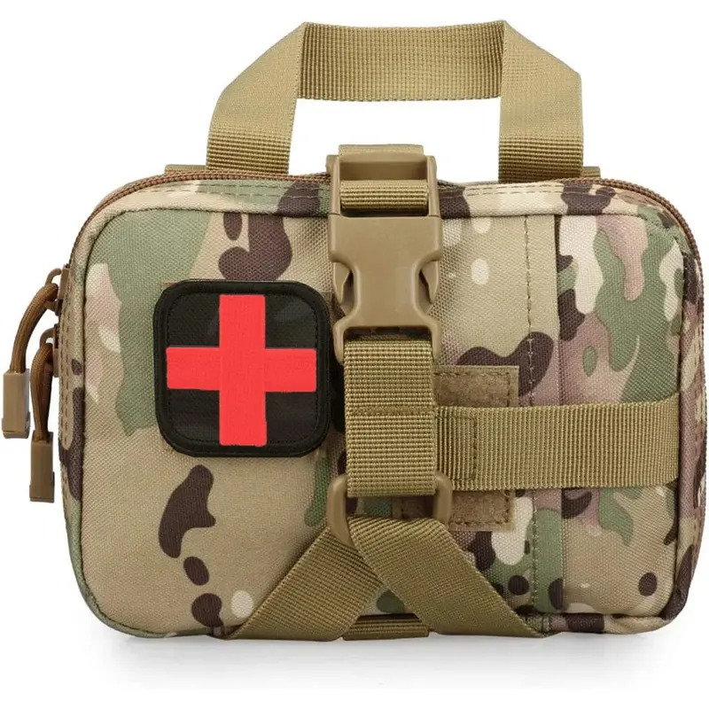 Tactical IFAK Medical Pouch - 800D Nylon Oxford Rip-Away MOLLE Bag, Compact Camouflage Survival Supplies for Outdoor Hiking, Attachable to Utility Belt/MOLLE Webbing, 18.5*20.5*9.5cm, Black/Cp