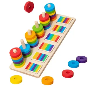 Early Learning Wooden Ring Toy Set, Macaron Color Matching Rings, Baby Color Recognition, Focus Training Educational Toys, Shape Sorter