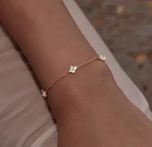 Tewiky 14K Gold Plated Clove Shaped with Zircon Bracelet for Women Trendy Gold Plated Bracelet For Valentine's Day gifts