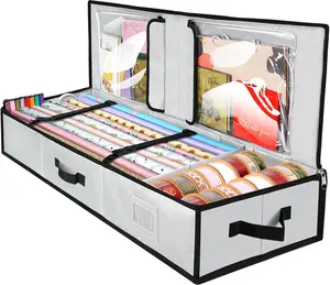 Wrapping Paper Storage Organizer, 40" Durable 600D Oxford Fabric Gift Wrap Storage Bag with Flexible Partitions for Ribbon, Holiday Accessories