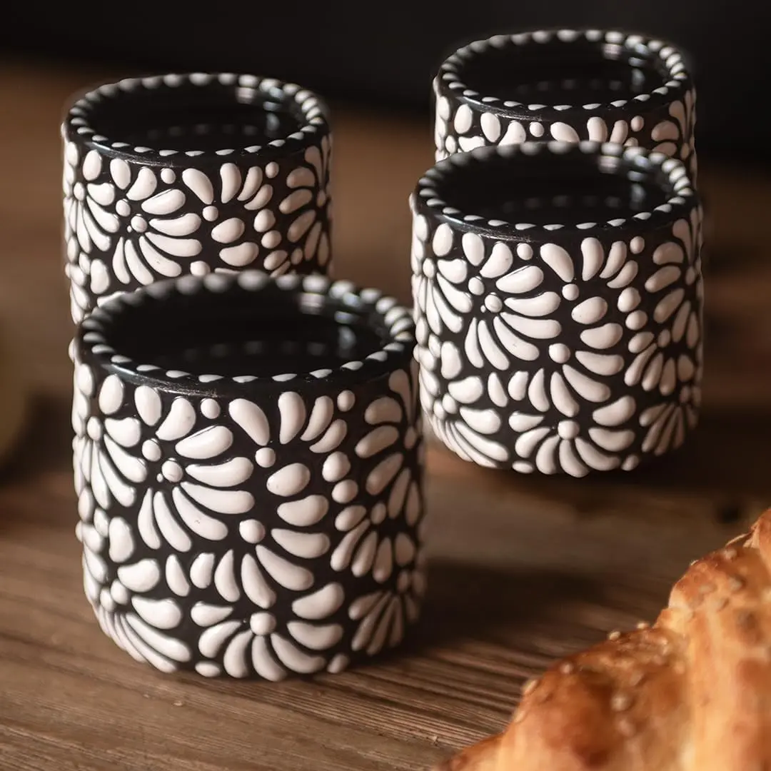 Handmade Talavera Espresso Cups (4oz - Double Espresso / Italian Coffee Size) | Handleless Ceramic Demitasse for Caffe Lungo,  or Cafe Cortado | Authentic Hand-Painted Mini Coffee Cups From Mexico