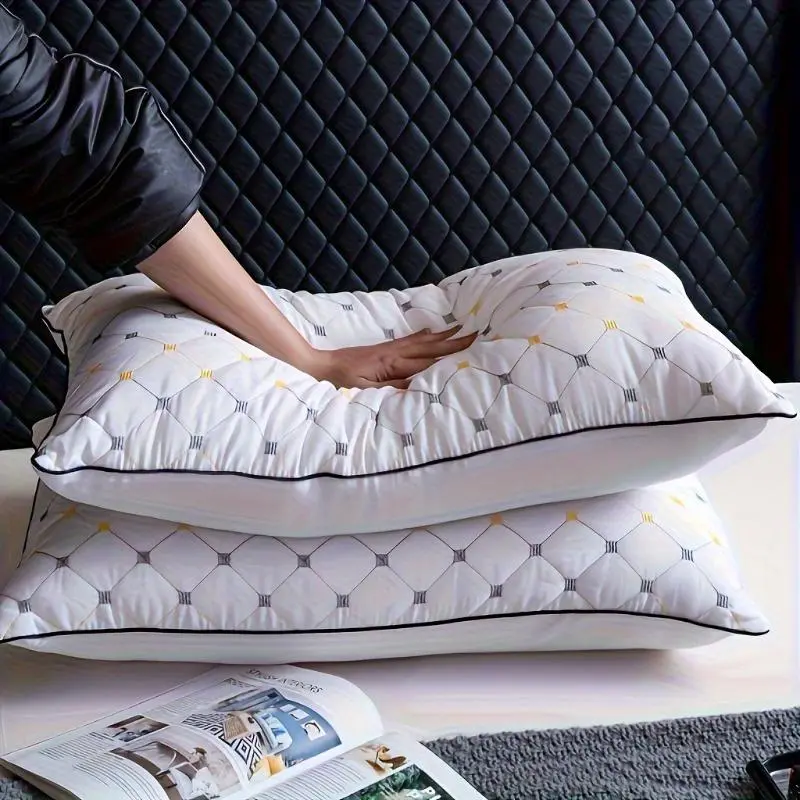 2pcs Sanded Soft Velvet Slow Rebound Neck Support Pillows - 28x17in 100% Polyester, Machine Washable, Moisture-Wicking, All-Season Use White Bedding for Side/Back Sleepers, Living Room Decor Accent