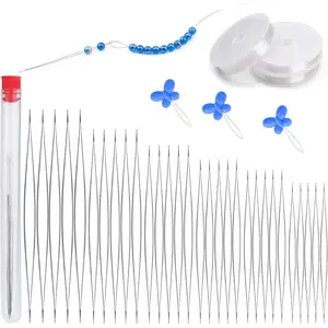 37PCS Beading Needles Set for Jewelry Making, 30Pcs Big Eye Bead Threader, Embroidery Needle with Bottle and Bracelet Elastic String