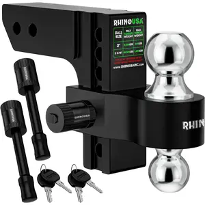 Rhino USA Adjustable Trailer Hitch (2.5-Inch Receiver) - Heavy Duty Aluminum Tow Hitches with 6-Inch Drop/Rise for Truck (18,500 LBS GTW)