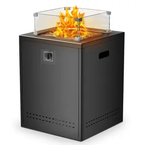 Electactic Fire Pit Propane Smokeless 22" Fire Pit Outdoor Patio Fireplaces,50000 BTU Portable Square Fire Pit with Lava Rocks Glass Wind Guard Protective Cover for Outside Camping Garden Balcony