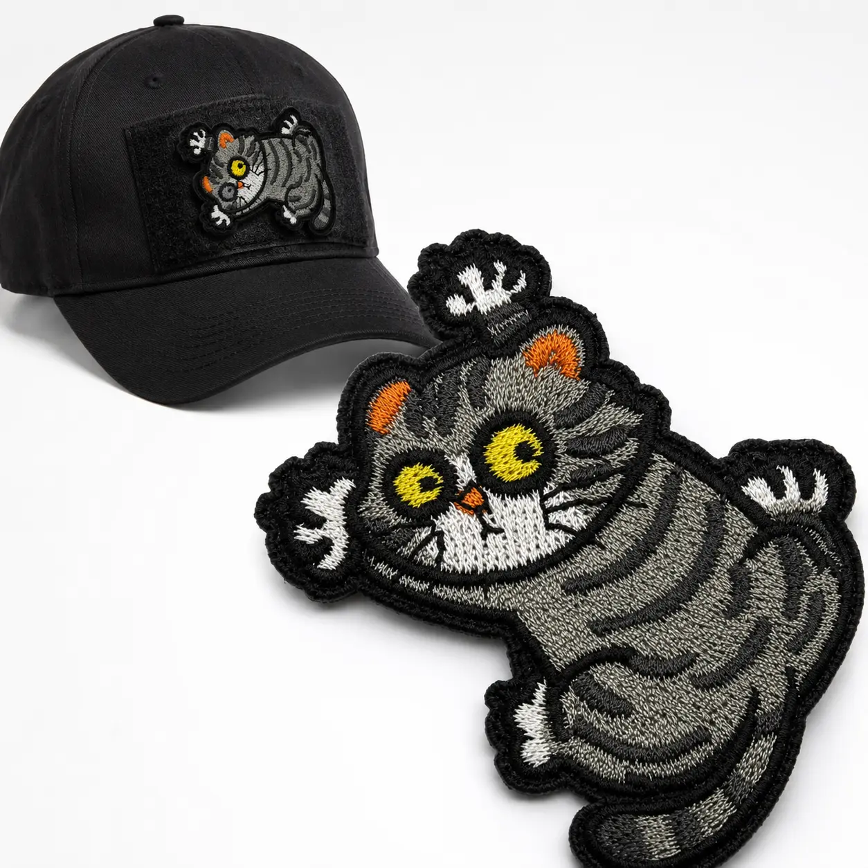 Funny Cat Animal Motif Embroidery Patch - Polyester, Velcro Hook-and-Loop Backing, Custom Logo Compatible for Backpacks/Jackets, Clothing/Accessories (sohochic)