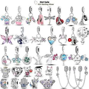Charm 925 Silver Original Butterfly Firefly Pink Bow Coloured Charms Beads Fit Pendants Bracelet Birthday DIY Jewelry Collection