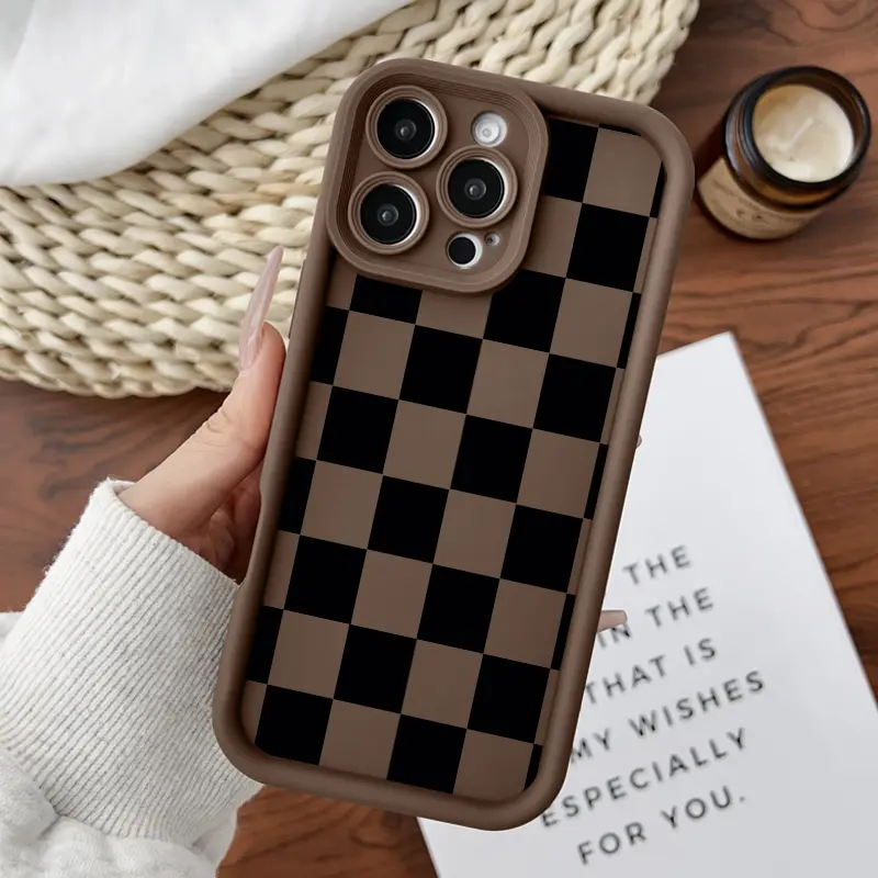 Checkerboard Soft Silicone TPU Cellphone Case - Multi-Model, Soft Anti-Fall, Durable, Shockproof, Raised Lip Edge Camera Protection Accessory for iPhone 17Pro,16,15,14,13,12,11,X,XR,8,7 & Samsung Galaxy S24,S23,S22,S21 (Black & White), Anti-Drop