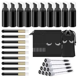 40 Pcs Lash Shampoo Bottle Brushes & Dispensers Set - 10 Pcs Lash Brushes, Tubes & Aftercare Bag for Clients, Women