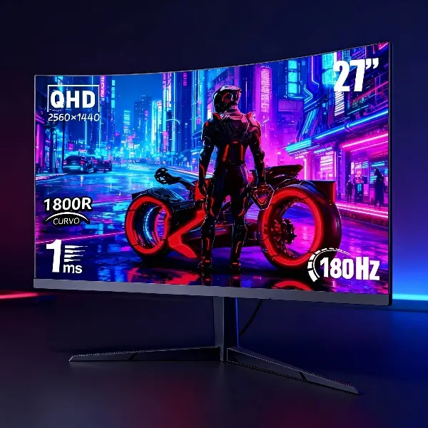 Neo gamer Curved Fast IPS Gaming Monitor, 27" 2K QHD, 180Hz Ultra-Smooth, 1ms Response Time, Adaptive Sync, Ultra-Slim Bezel, Dual HDMI & DP Ports, Tilt-Adjustable Stand, Curved Gaming Monitor, Fast Ips Monitor