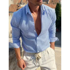 Men's Striped Print Long Sleeve Shirt, Casual Comfy Top for Spring & Fall, Men's Clothes for Daily Wear