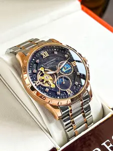 Men's Multifunctional Mechanical Watch with Sun-Moon-Star Starry Sky Luminous Display,  Semi-Automatic Movement Front Flywheel, Premium Watches Ideal High-End Gift for Business & Fashion-Forward Gentlemen, Trendy Watch, Modern Fashionable Wristwatch