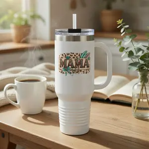 Mama Leopard Print with Succulents Travel Mug 40oz