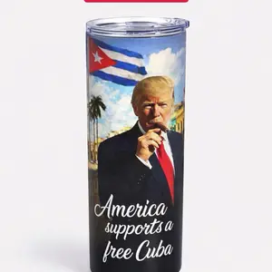 20 oz Skinny Tumbler – Free Cuba Design Drinkware Stainless Steel Full-Color Artwork America Supports a Free Cuba Ideal for Coffee Tea Water or Cold Beverages