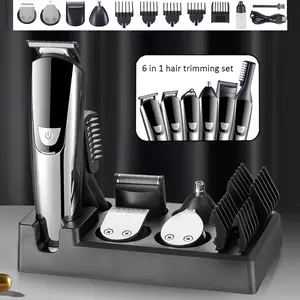 6 In 1 Electric Hair Clipper & Boby Trimmer & Foil Shaver & Nose Trimmer & Full Size Trimmer & Design Trimmer & 4 limit combs,LED display, Waterproof, Barber Clippers Hair Cutting Kit, USB Chargeable, Hair Styling Tools，Christmas Gifts