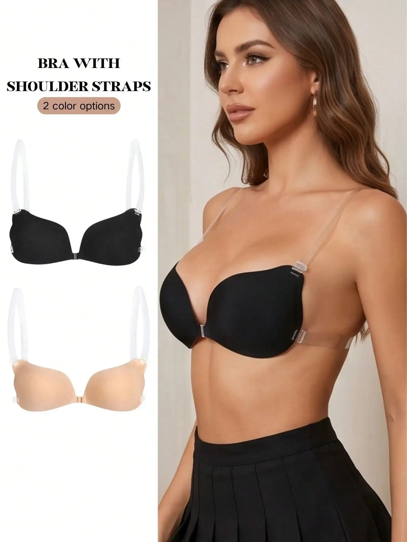 LALUZ Strapless Backless Bra Women Invisible Adhesive Silicone Transparent Straps Push Up Lift Effect