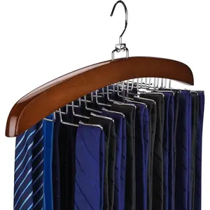 Tie Rack Tie Hanger 24 Hooks Wooden, Tank Top Hanger,Belt Organizer for Closet,with Upgraded 360°Rotating, Belts Scarves Accessories for Bras,Tank Tops,Camisoles…